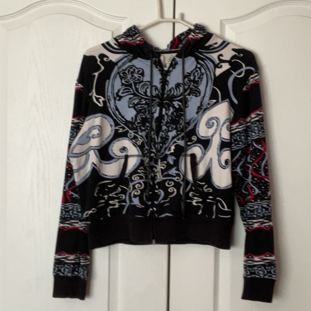 Black Patterned Zip-Up Hoodie Jacket - Unbranded